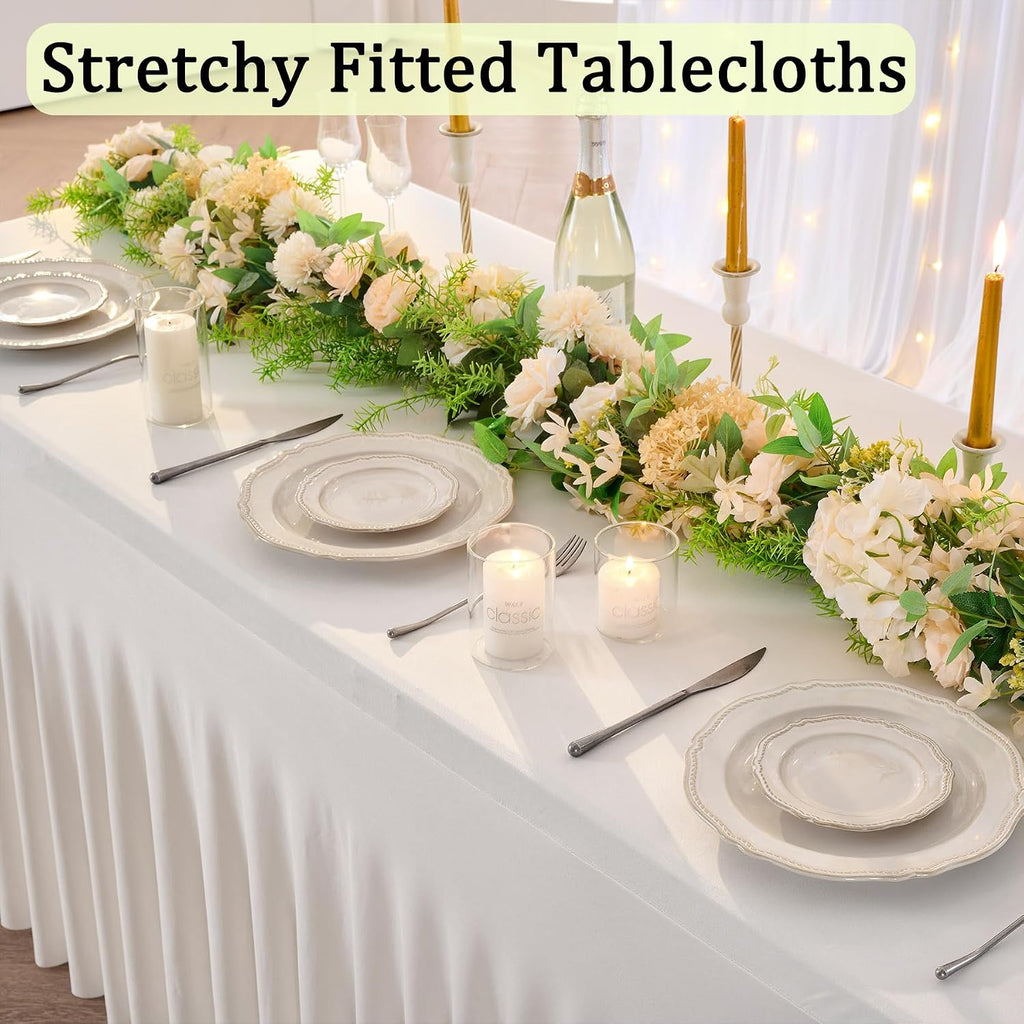 6pk Ivory Spandex Tablecloths for 6 Foot Rectangle Tables, Stretch Table Cloths 6 ft Fitted Tablecover Desk Skirt for Parties Weddings Birthday Banquet Baby Shower