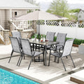 TLSUNNY 7 Pieces Patio Dining Set, Outdoor Table and Chairs W/1.69″ Umbrella Hole, 30'X 55' Table and Stackable Textilene Chair, All Weather Patio Furniture Set (Umbrella not Included) (Grey)