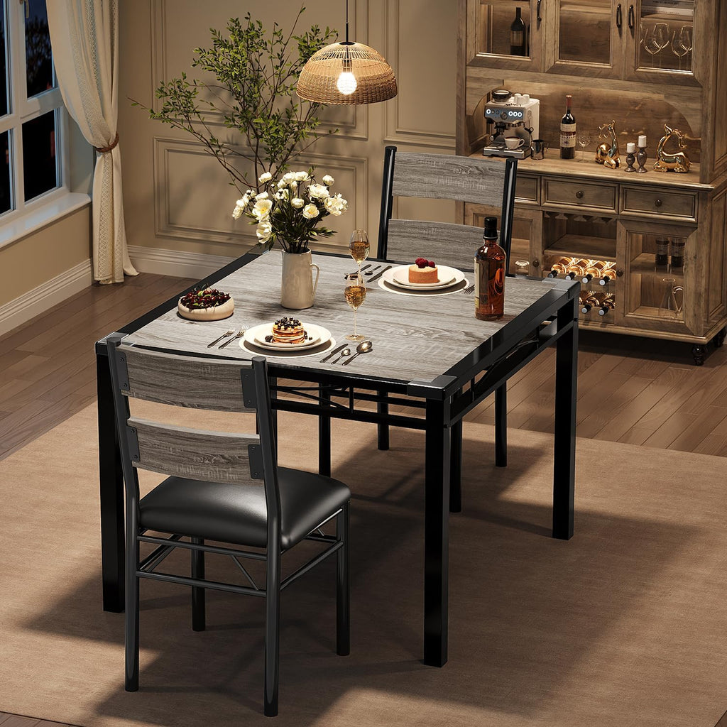 IDEALHOUSE Dining Table Set for 2 with Corner Protector, Dining Room Table Set for 2 with Upholstered Chairs, Wood Kitchen Table Chairs Set of 2, for Kitchen, Apartment, Retro Gary
