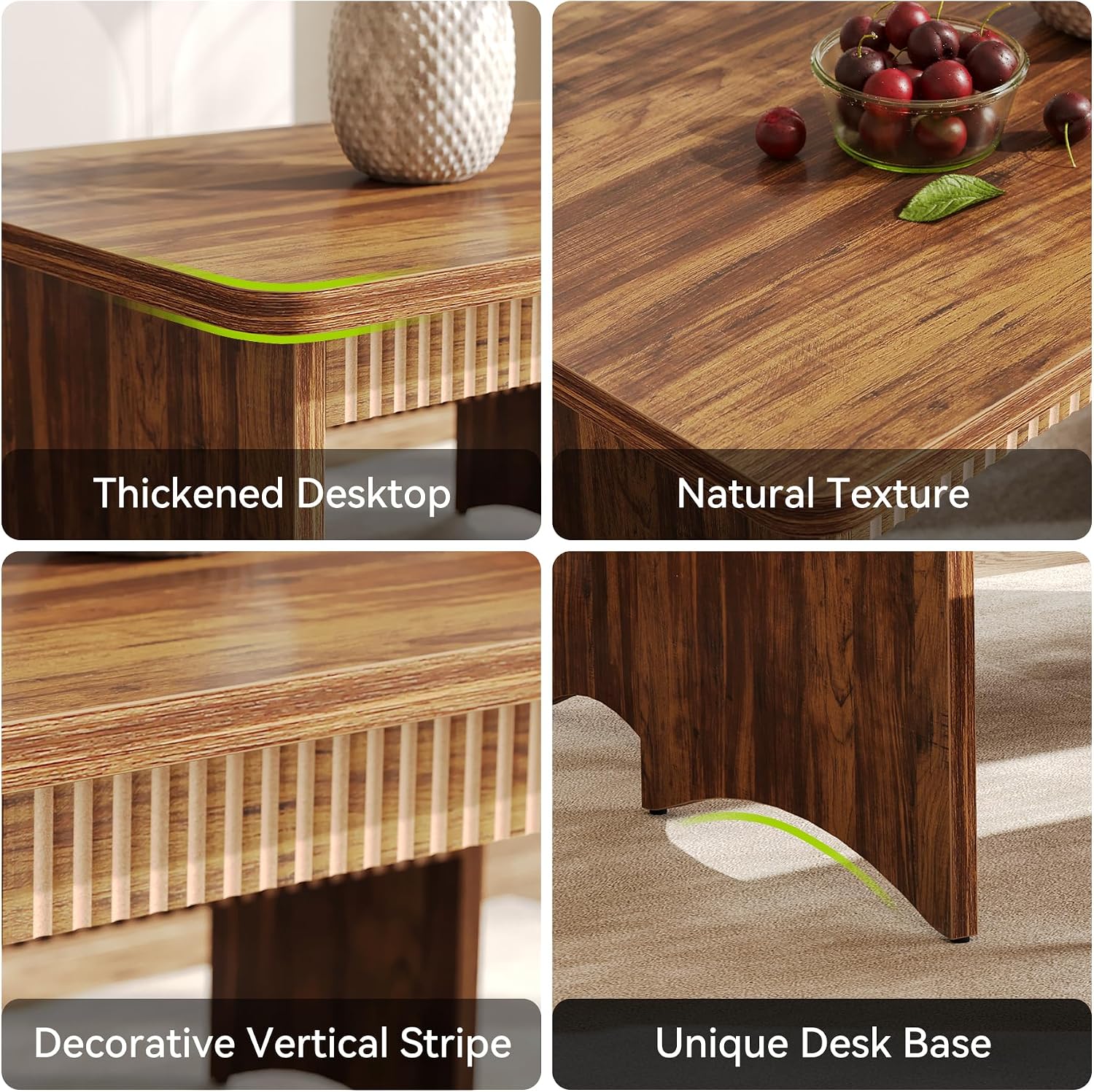 LITTLE TREE 55' Dining Table with 2 Benches, Dining Table Set for 4-6 People, Farmhouse Kitchen Table with Bench, Dining Room Table Set