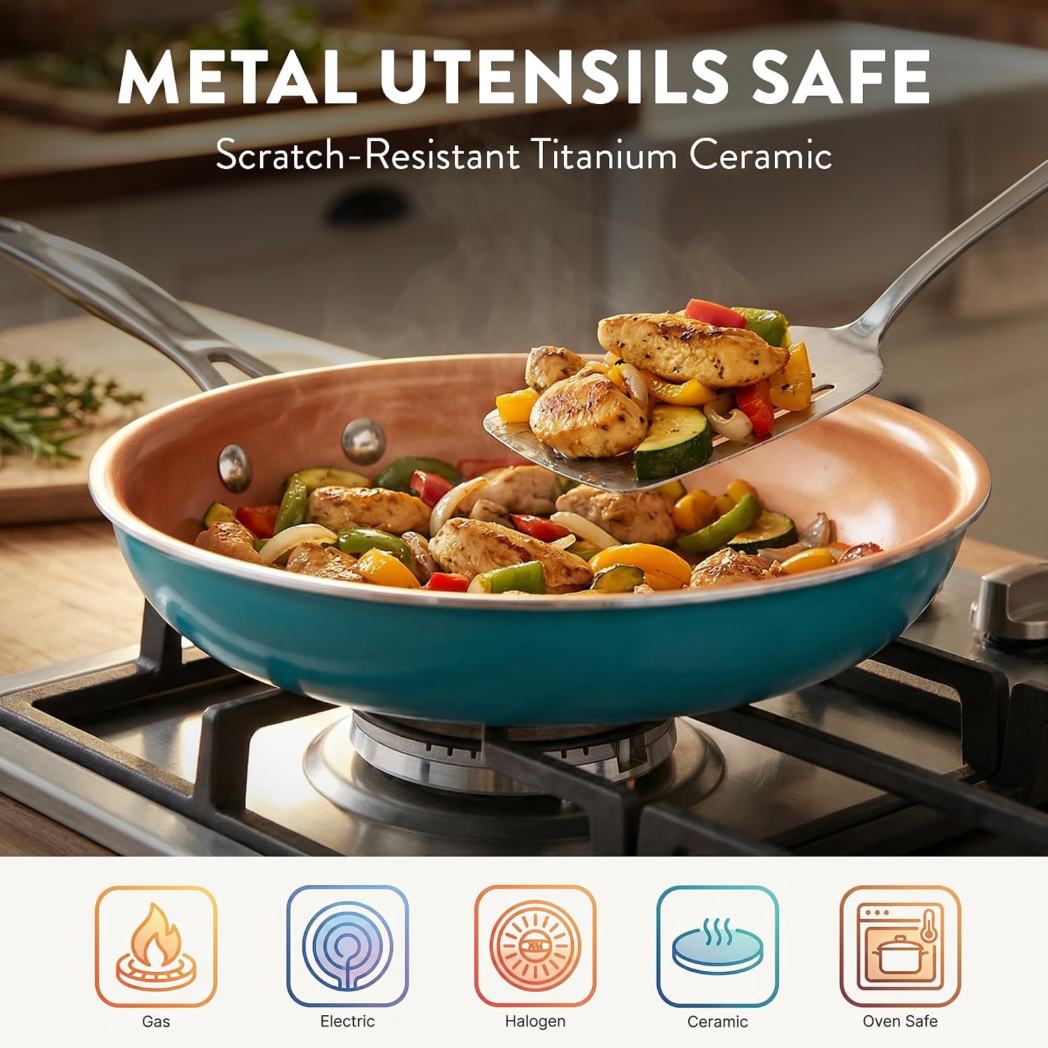 GOTHAM STEEL 20 Piece Copper Pots and Pans Set Nonstick Cookware & Ceramic Bakeware Set, PFOA PFOS Free, Dishwasher/Oven Safe to 500°F, Non Toxic, Metal Utensil Safe – Turquoise