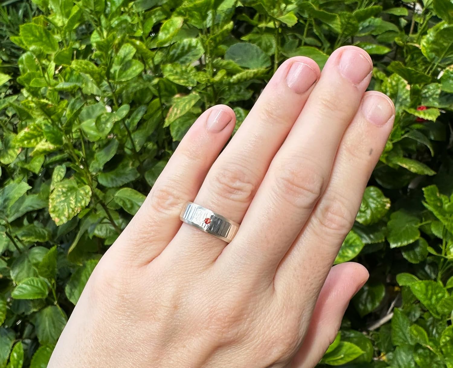 Hammered Sterling Silver Gemstone Band: Flush Set Gemstone Wedding Ring