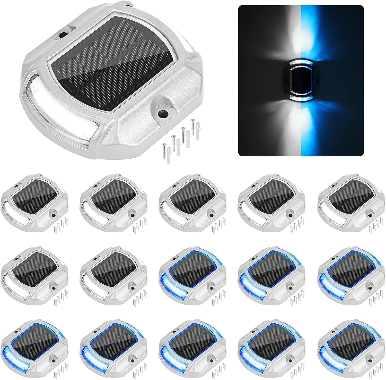 VOLISUN 16 Pack 2 Colors in 1 Solar Driveway Dock Deck Lights