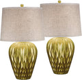 Possini Euro Design Buckhead 28' Tall Urn Modern Table Lamps Set of 2 Brown Bronze Geometric Living Room Bedroom Bedside Nightstand House Office Home Kitchen Entryway Console Family Fabric Shade