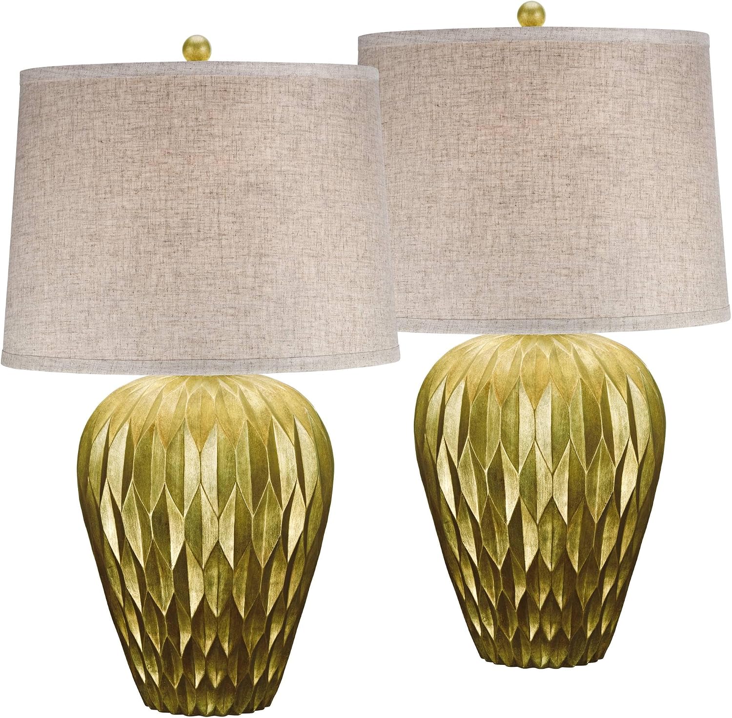 Possini Euro Design Buckhead 28' Tall Urn Modern Table Lamps Set of 2 Brown Bronze Geometric Living Room Bedroom Bedside Nightstand House Office Home Kitchen Entryway Console Family Fabric Shade