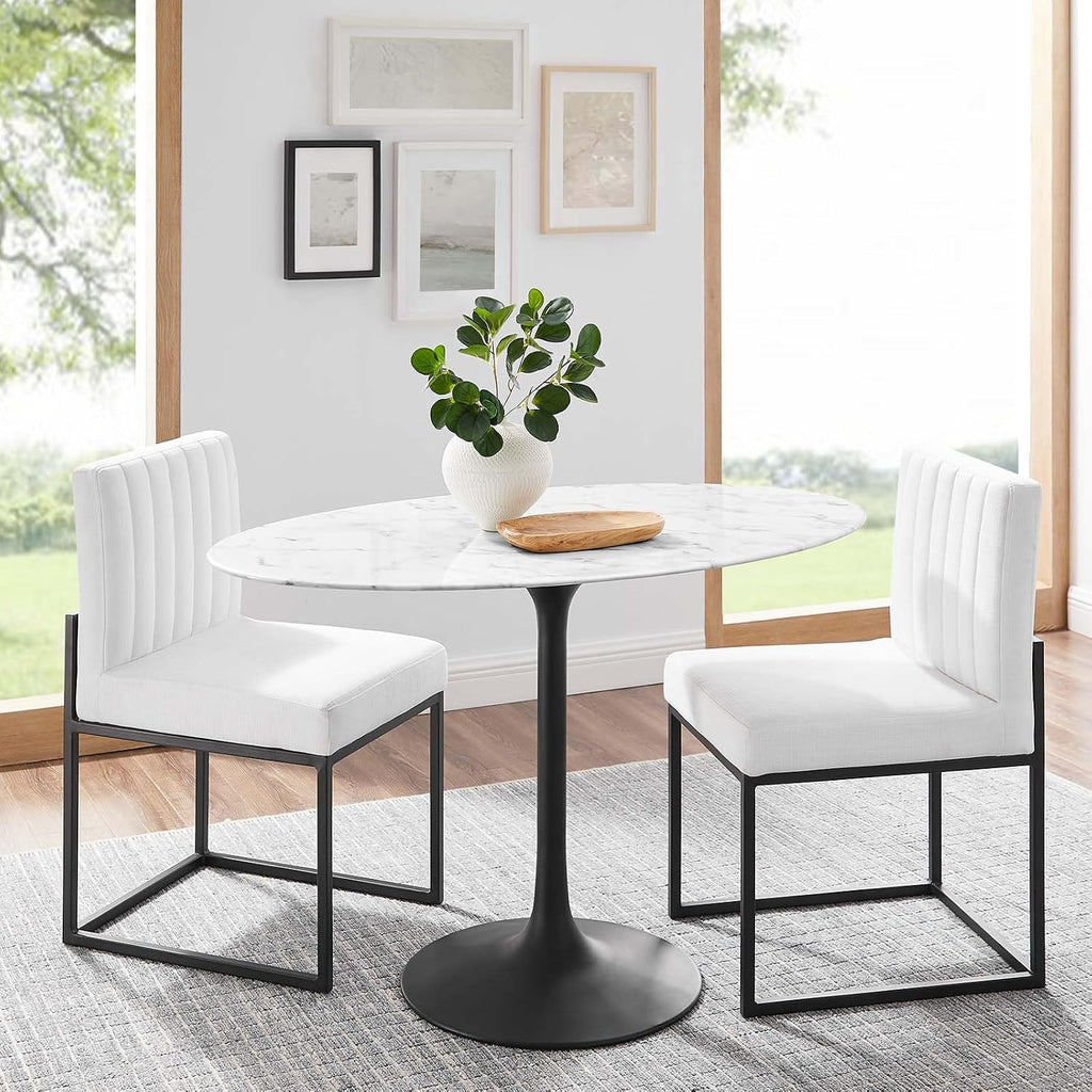 Modway Lippa 48' Oval Artificial Marble Dining Table, Black White