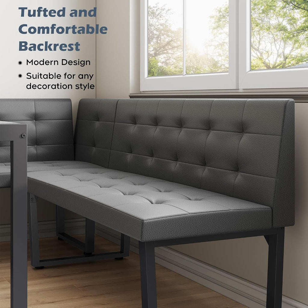 XIAO WEI Corner Dining Table Set for Small Spaces, 70 Inch Breakfast Nook with Storage Banquette, 5 Piece Dining Set with Upholstered Bench, Modern Grey