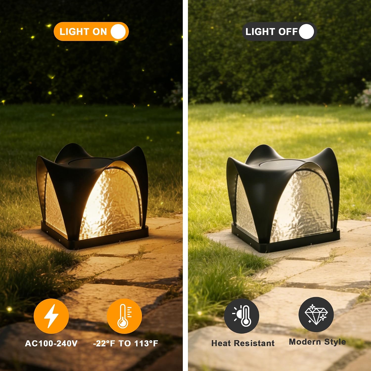 Solar Post Lights, IP54 Modern Pillar Light, Waterproof Column Lamp Outdoor, Dusk to Dawn Solar Post Cap Light with 3200K LED,Fence Deck Cap Lights for Garden Deck Patio Outside Lighting(Opera)