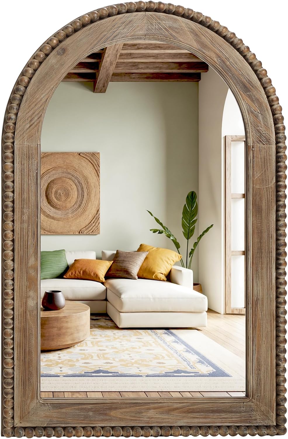 LuxenHome Arch Wall Mirror, 26'x40' Wood Framed Wall Mirrors, Farmhouse Decorative Wooden Mirror, Accent Entryway Wall Mirror, Wall Mounted Mirror Living Room Wall Decor