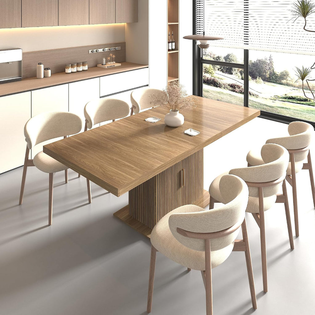 62.99' to 78.74' Expandable Rectangular Dining Table with Storage Modern Minimalist Kitchen Table for 6-10 People,Brown