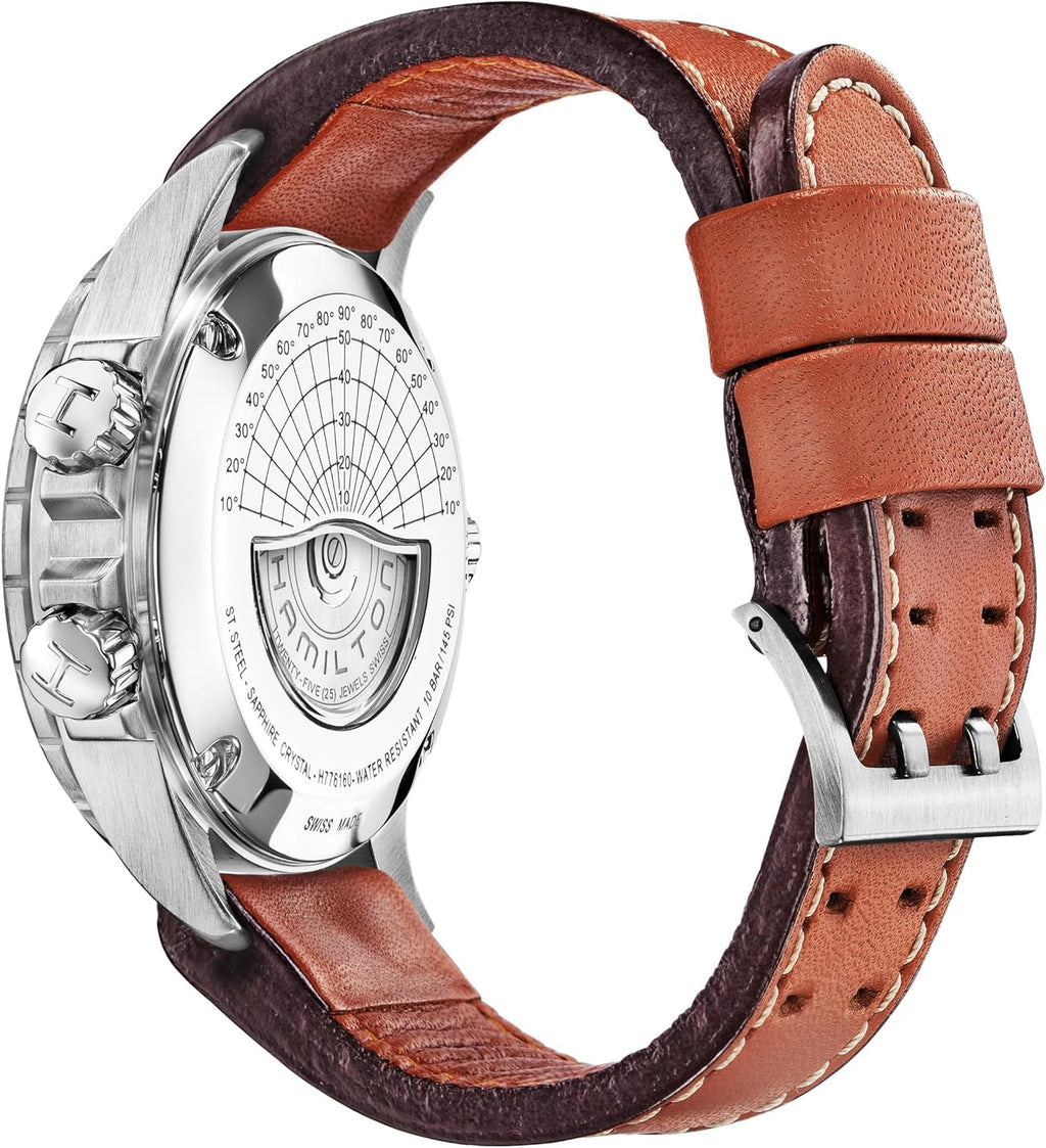 Hamilton Khaki Aviation Automatic Men's Watch, 44mm Stainless Steel Case, Swiss Made, Black Dial Analog Wrist Watch for Men, 100m Waterproof, Sapphire Crystal, Cow Leather Strap