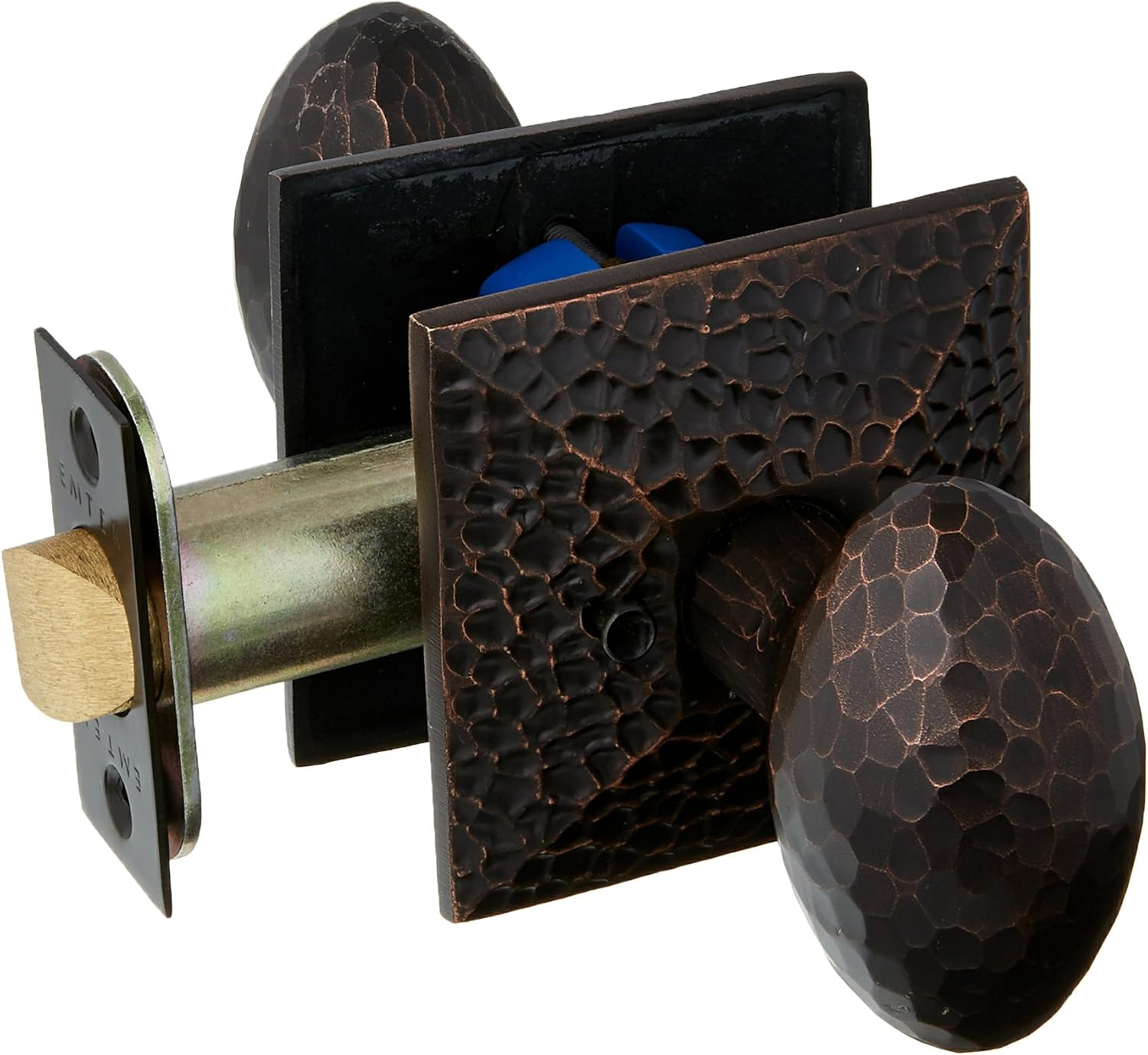 Mission Style Rosette Set with Hammered Egg Knobs Privacy in Oil Rubbed Bronze. Door Hardware.