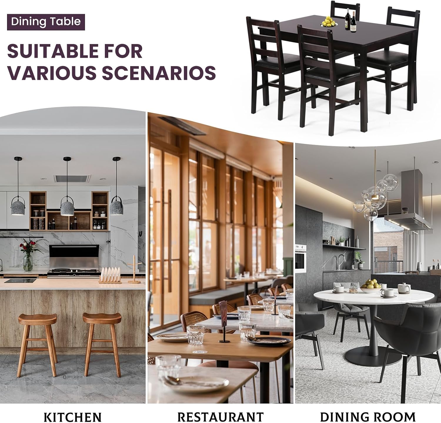 Kitchen Table Set 5 Piece Dining Table Set Sturdy Wooden Square Table and Chair Breakfast Table Set for 4 Person, Small Dining Room Table Set for Restaurant Home Kitchen Living Room, Brown