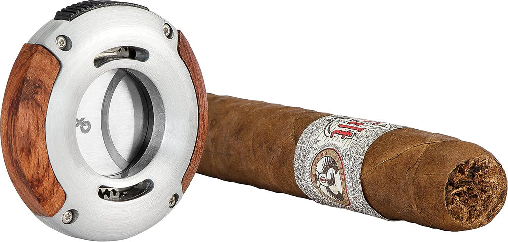 XIKAR XO Double Guillotine Cigar Cutter, Redwood – Dual Stainless Steel Blades, 64 Ring Gauge, Round Aluminum Body, Precision Cigar Cutting, Spring-Loaded Release, Premium Cutter for Cigar Aficionados