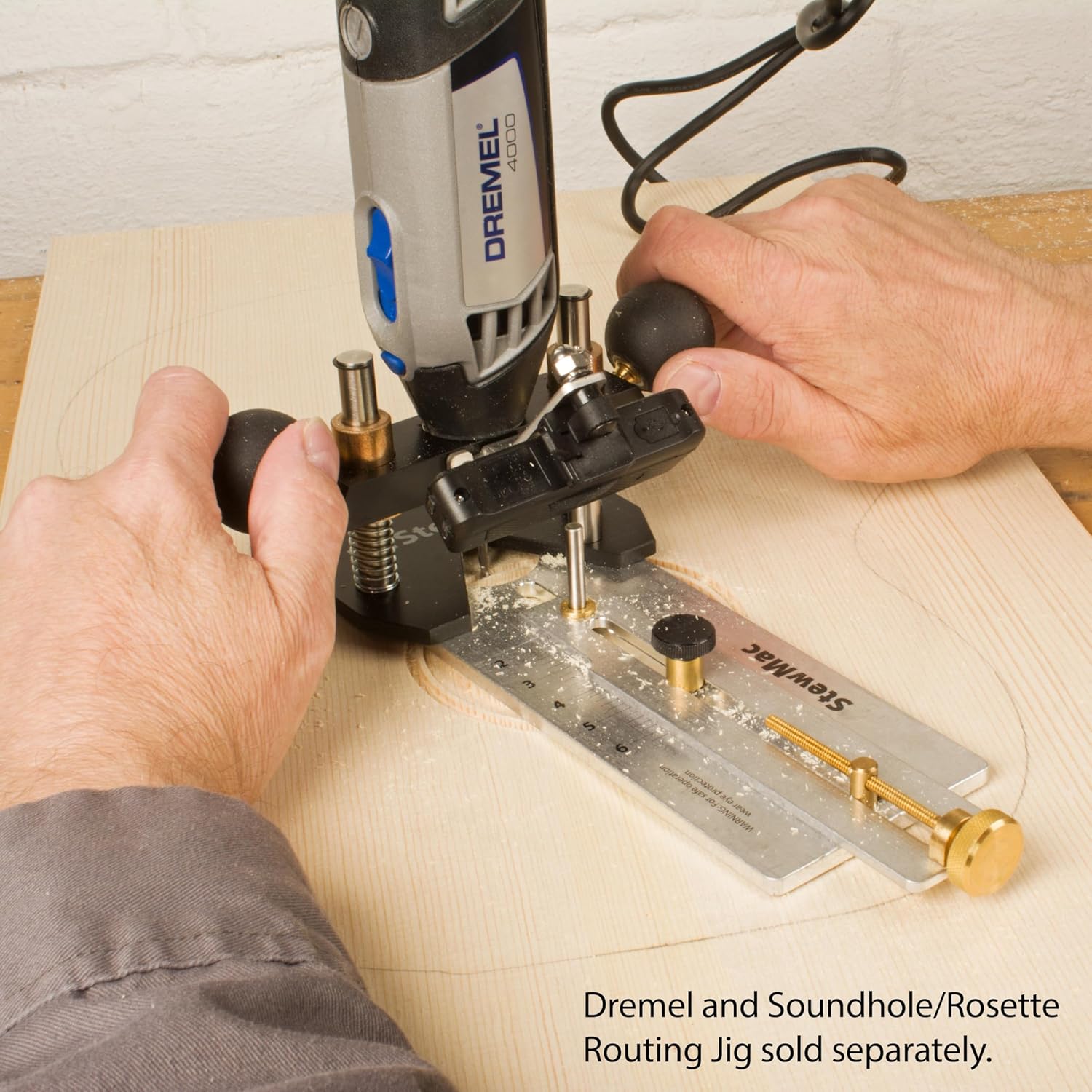 StewMac Plunge Router Base, Compact Plunge Router Attachment for Rotary Tools, Micro Depth Stop, LED Light Bar, Dust Nozzle Port, For Inlays Saddle Slots and Fret Slot Cleaning