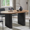 T4TREAM 63' Fluted Oval Dining Table for 4-6, Mid-Century Modern Kitchen Table with Thickened Edge & Strip Base, Wood Luxury Table for Dining Room/Kitchen/Home Office, Gold Brown&Black(Table Only)