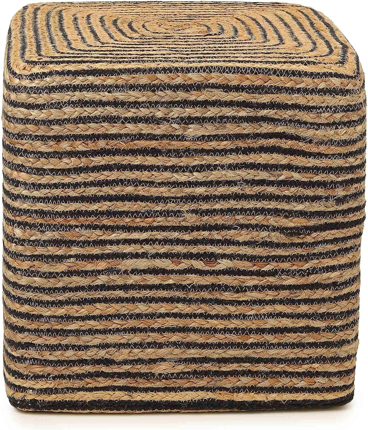 REDEARTH · Cube Pouf Foot Stool Ottoman - Jute Braided Pouffe Poof Accent Sitting Footrest for The Living Room, Bedroom, Nursery, Lounge 50% Jute 50% Cotton Set of 2 (14.5'X14.5'X16'; Natural Black)