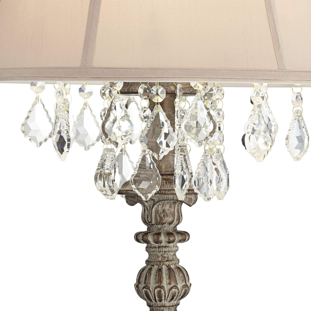 Barnes and Ivy Duval 34' Tall Candlestick Large French Traditional End Table Lamps Set of 2 Brown White Crystal Living Room Bedroom Bedside Nightstand House Office Home Reading Beige Shade