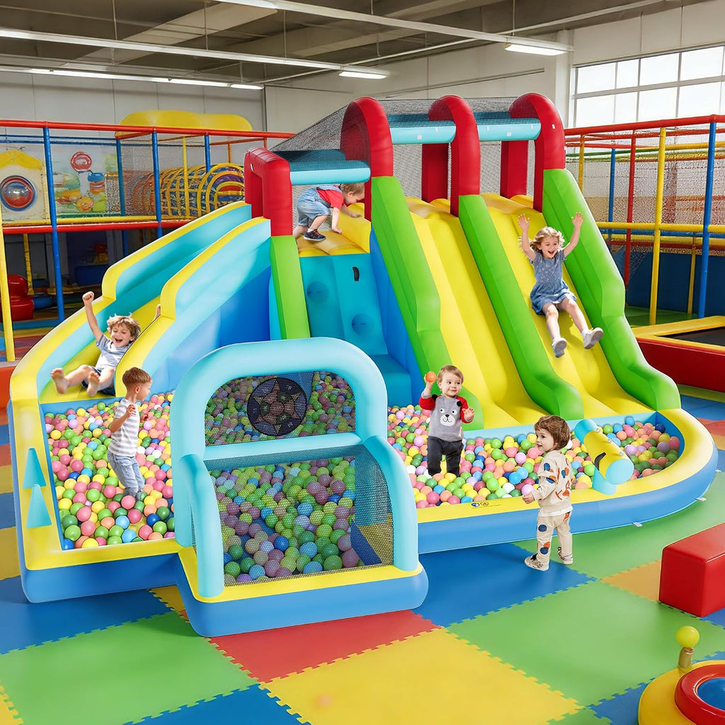 Garvee Inflatable Bounce House, 3 Water Slide Bounce House, Premium Oxford Fabric Bouncy Castle with Blower for Kids, Indoor Outdoor Play Center for Backyard Party & Family Fun