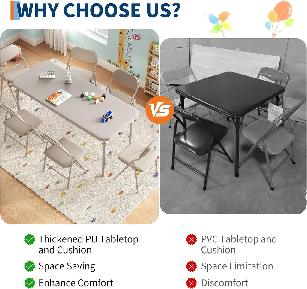 GAOMON 7 Piece Set Folding Table and Chairs Set, Boys and Girls Activity Table and Chairs Set for Dining Room,Daycare,Classrooms