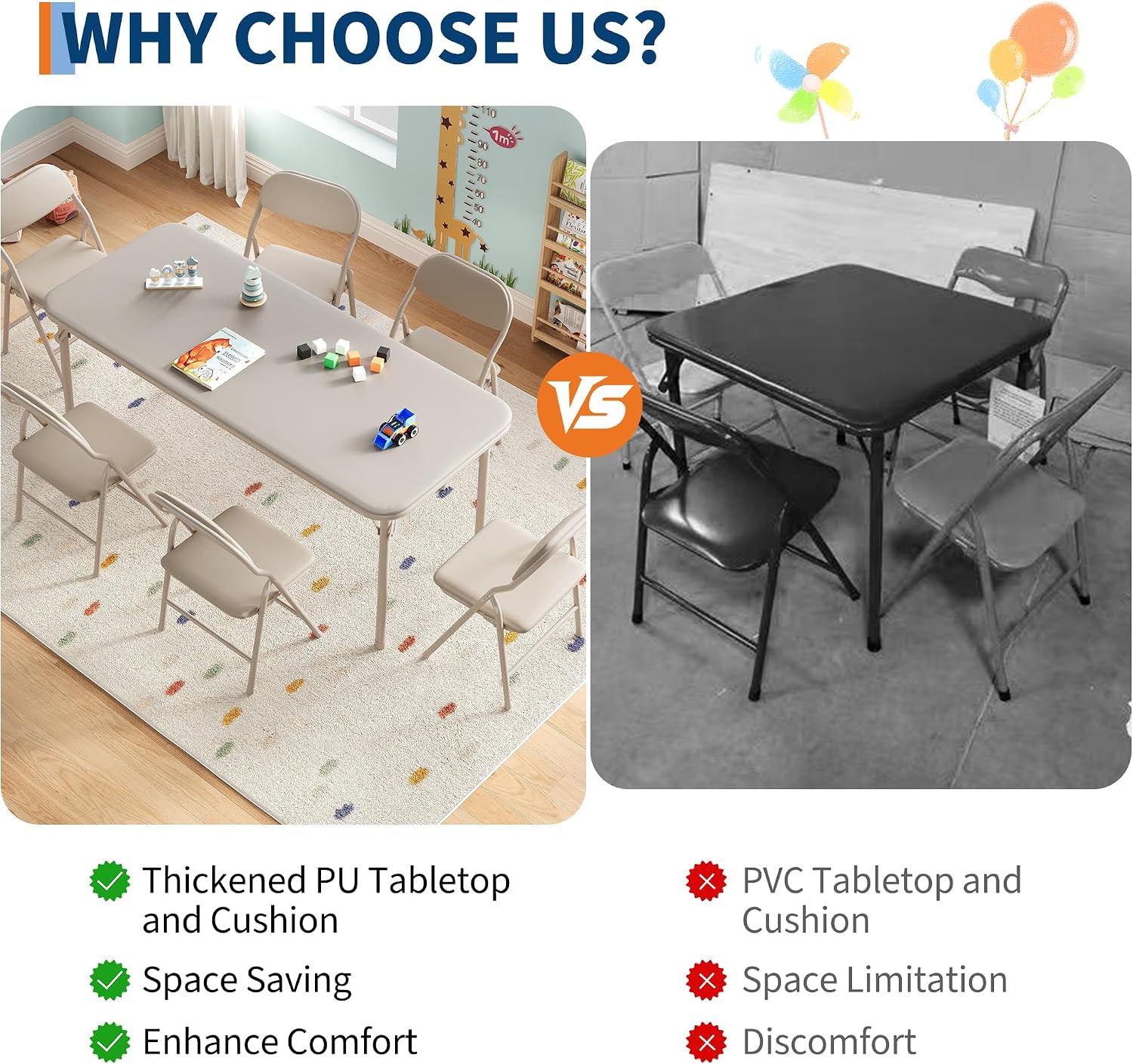 GAOMON 7 Piece Set Folding Table and Chairs Set, Boys and Girls Activity Table and Chairs Set for Dining Room,Daycare,Classrooms