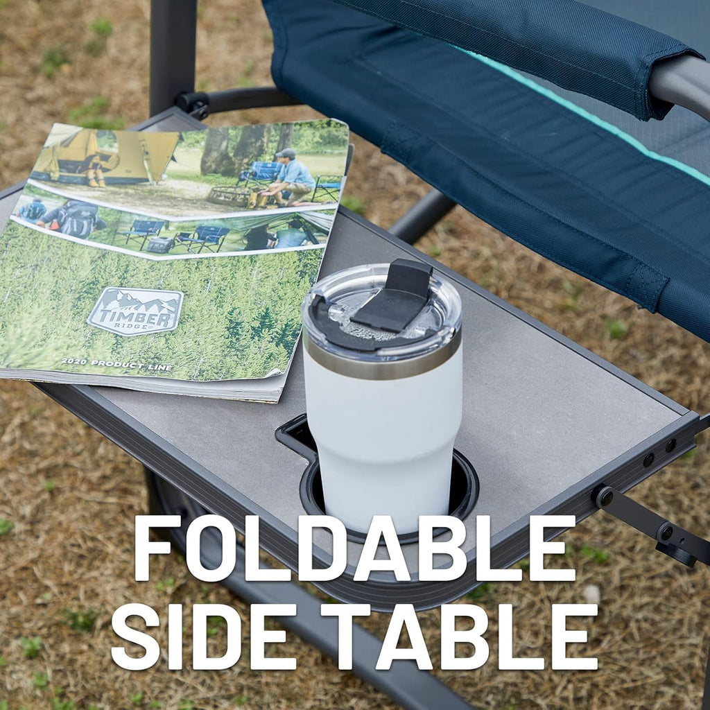 TIMBER RIDGE XXL Upgraded Oversized Directors Chairs with Foldable Side Table, Detachable Side Pocket, Heavy Duty Folding Camping Chair up to 600 Lbs Weight Capacity (Blue) Ideal Gift, 2 Pack