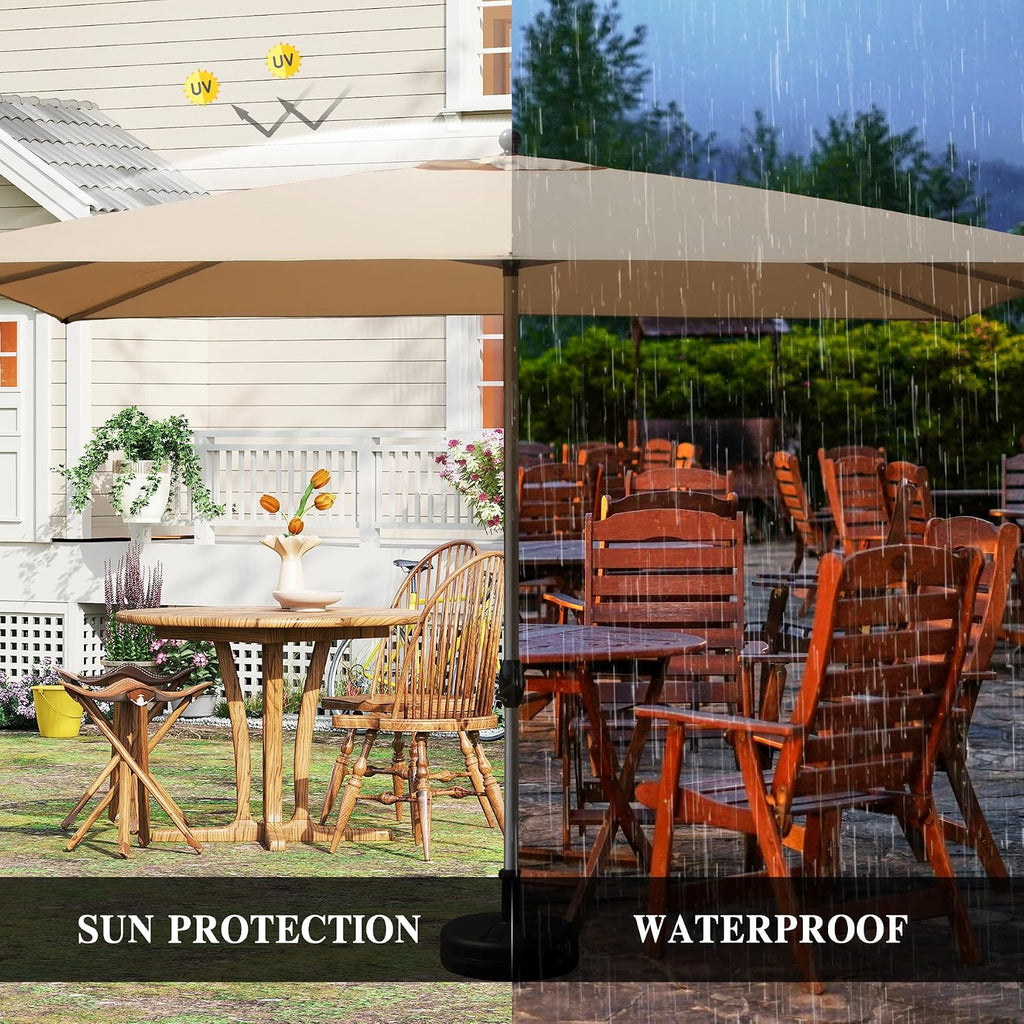 Domi 9' x 11.5' Rectangular Patio Umbrella Outdoor Table Umbrella with 8 Sturdy Ribs & Crank, Aluminum Market Umbrella UV Protection Waterproof Sun Umbrella for Deck Pool Backyard Beach, Beige