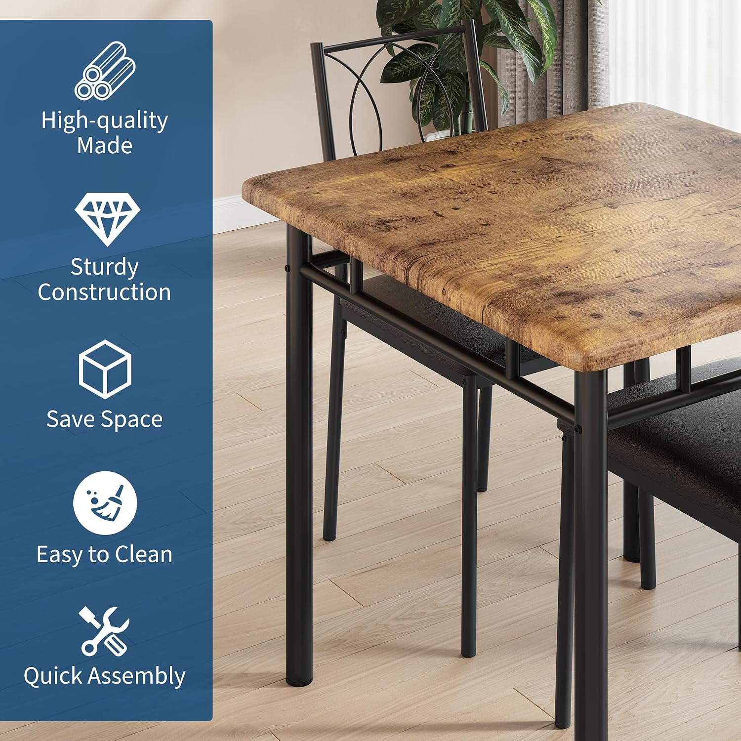 Garvee Dining Table Set for 2, Small Kitchen Table with Upholstered Chairs, Farmhouse Wood Dining Table Chairs for Kitchen Room, Small Spaces, Apartment, Brown