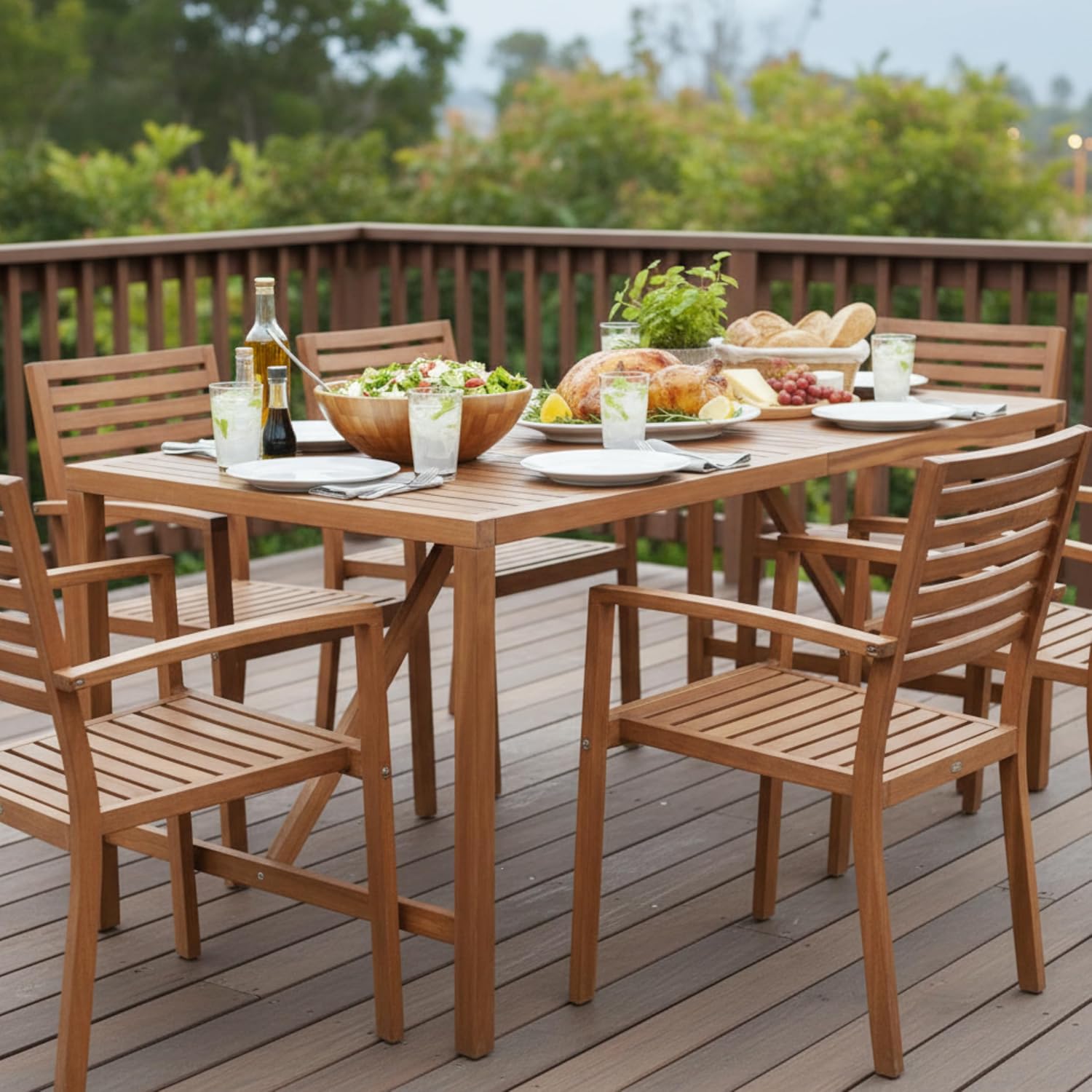 Tangkula 67' Acacia Wood Outdoor Dining Table for 6, Rectangle 6-Person Patio Table with 2' Umbrella Hole & Spacious Slatted Tabletop, Indoor Outdoor Dining Furniture for Deck, Garden, Poolside & Yard