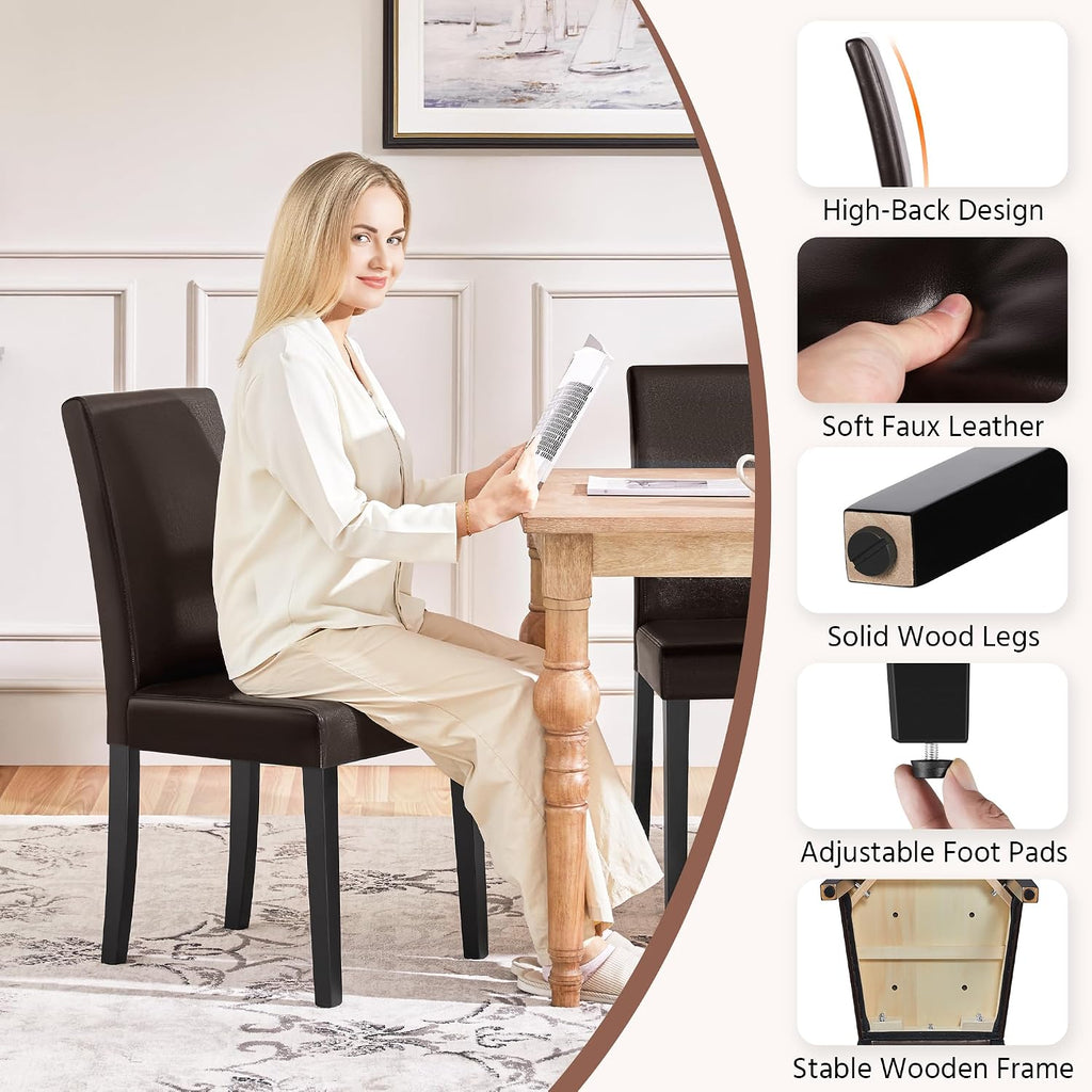 Yaheetech Dining Chairs Set of 4 PU Leather Dining Room Chairs with Waterproof Surface and Wood Legs for Kitchen Restaurant and Living Room, Dark Brown