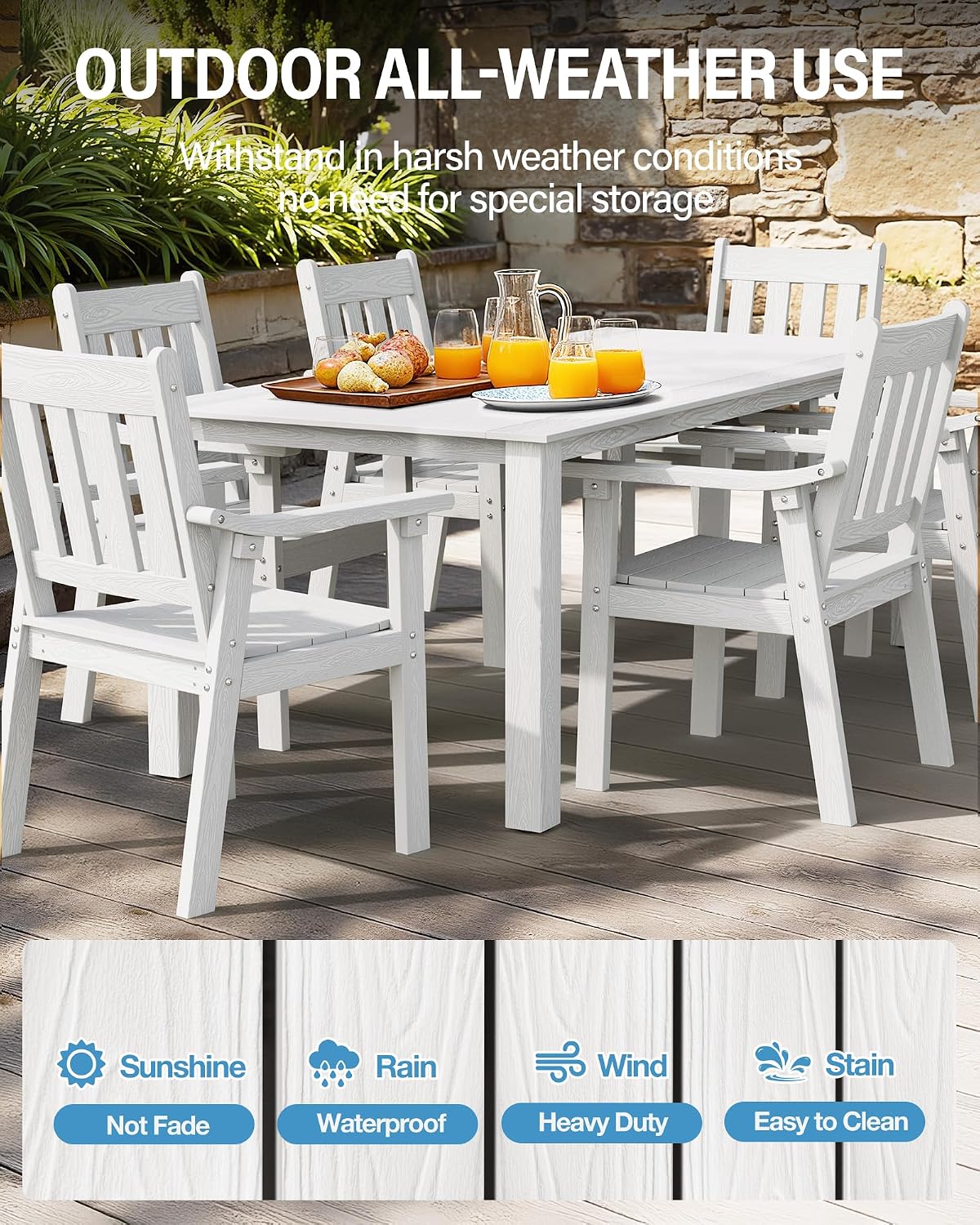 YEFU Patio Dining Chairs Set of 4: All Weather Outdoor Dining Chairs with Wide Curved Seat and Backrest - Outdoor Furniture Plastic for Outside Backyard/Garden/Porch/Deck 350lbs Capacity White