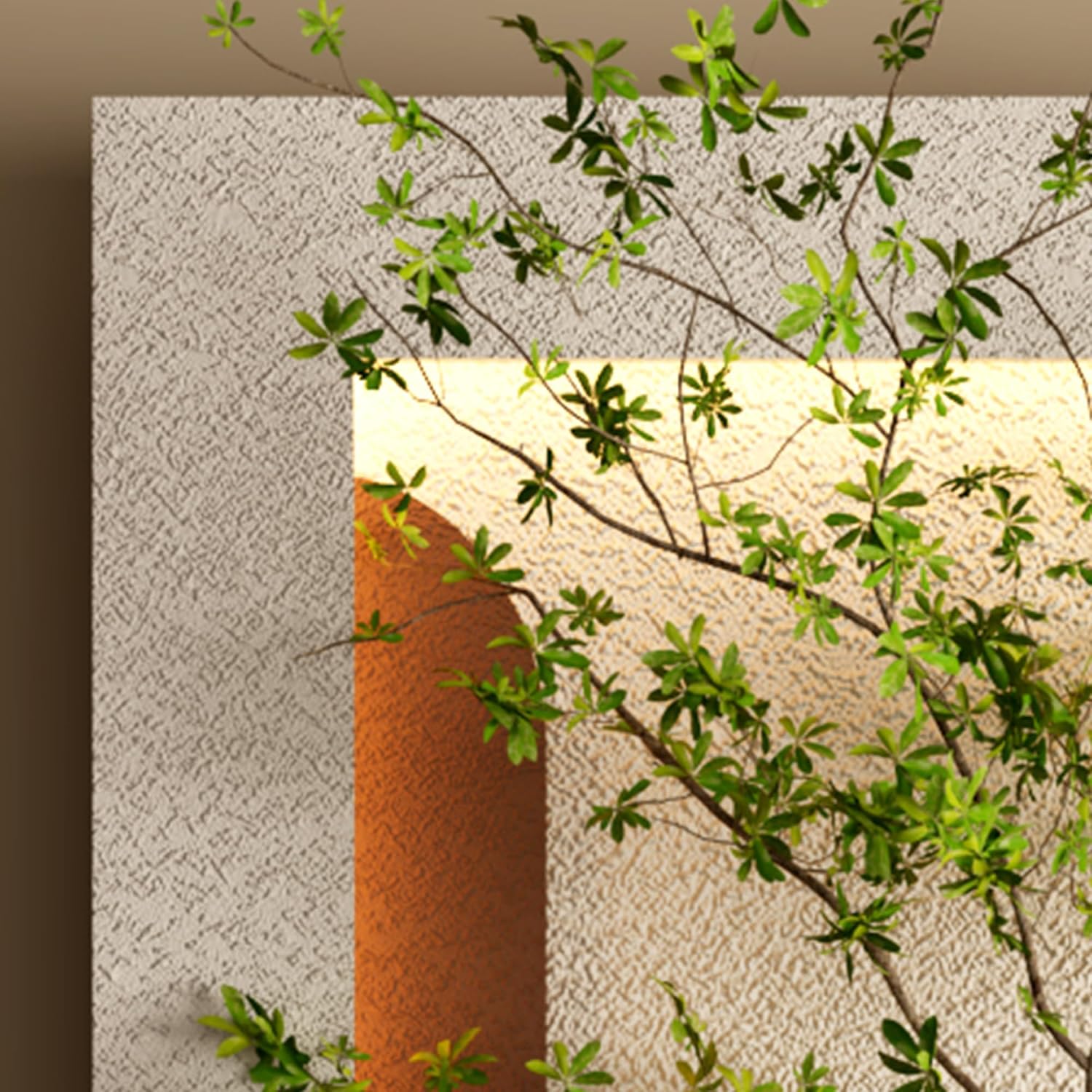 Montary 3D Sandstone Art Painting, Adjustable 3-Color LED Sandstone Wall Decor with Simulated Green Plants - 3D Art Sculpture, Glass Vase & Rabbit Statue, for Living Room, Bedroom, Hallway