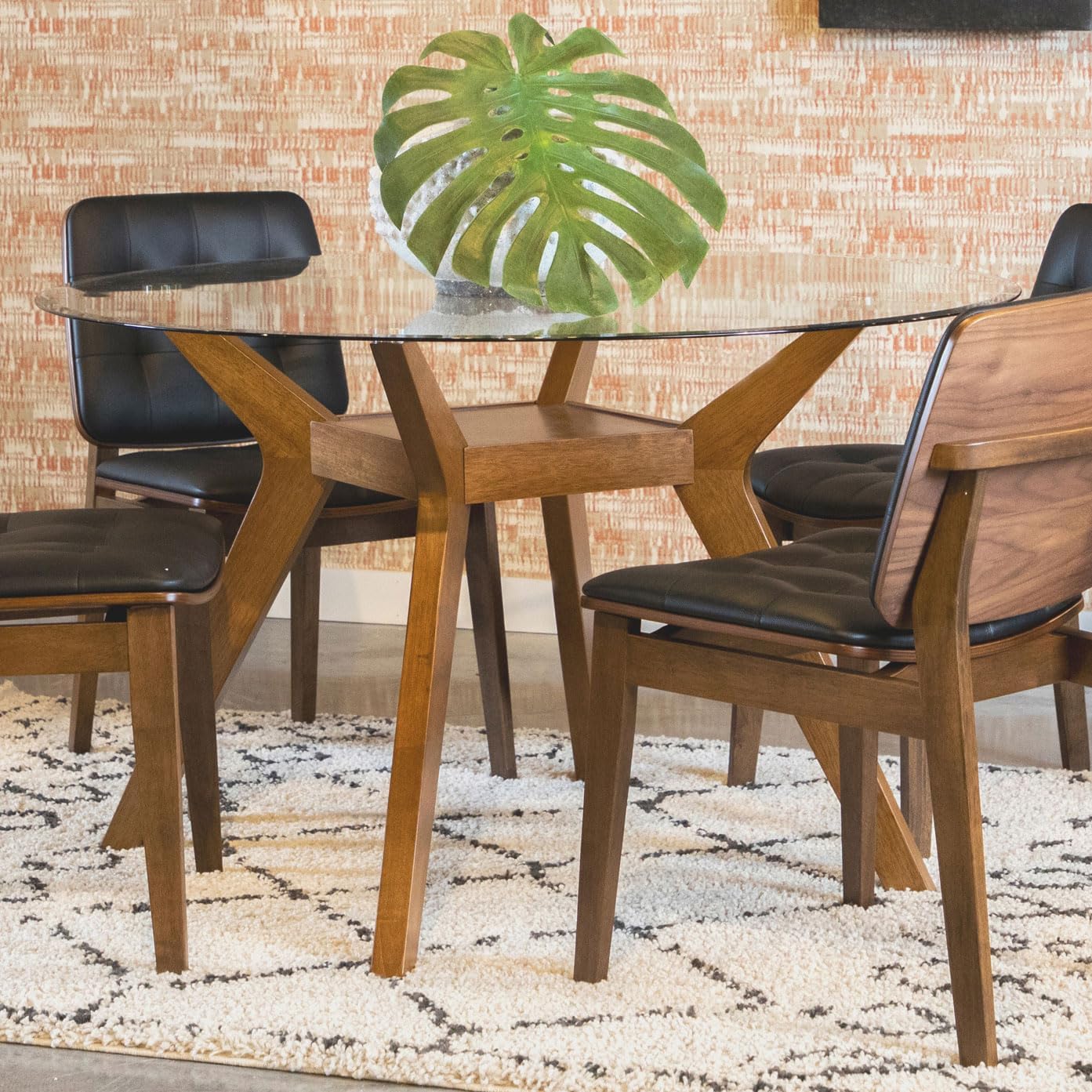 Coaster Home Furnishings - Paxton - Wood & Glass - 48-Inch Round Dining Table with Clear Tempered Glass Top, Angular Legs, Square Shelf - Dining Room & Home Kitchen - Nutmeg - 122180BG