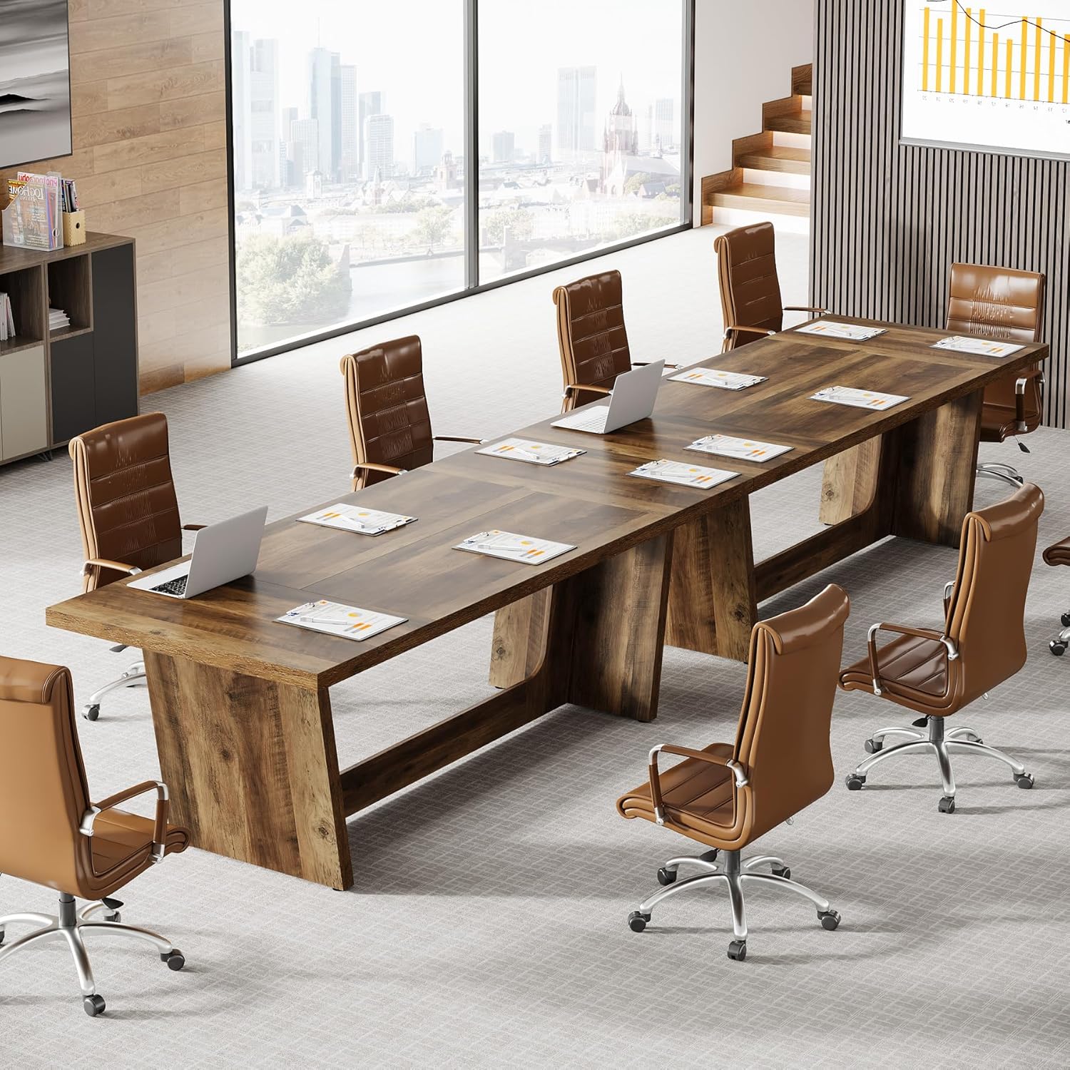 Tribesigns 6 FT Conference Room Table, 71'Large Executive Seminar Desk for 6–8 People, Rectangular Meeting Table for Office, Heavy-Duty Business Boardroom Table with Wooden Pedestal Base, Dark Brown