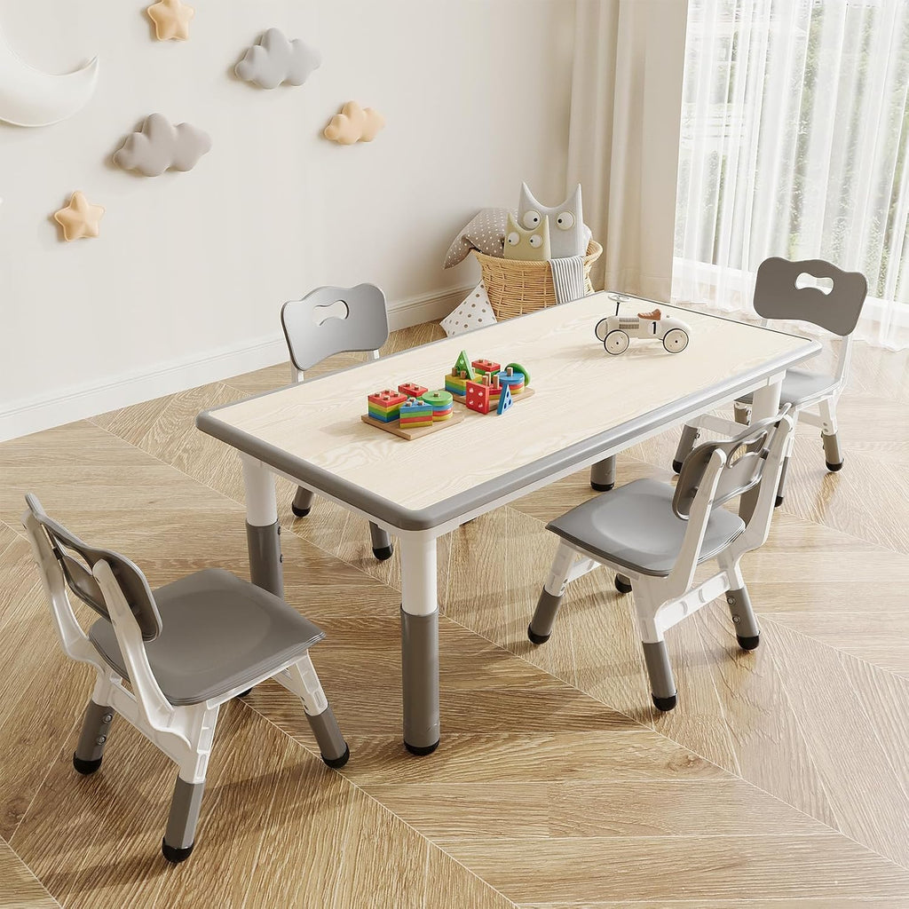 Kids Table and Chair Set, Height Adjustable Toddler Table and 4 Chairs Set for Ages 2-10, Graffiti Desktop, Non-Slip Legs, Arts & Crafts Table, Children Activity Table for Daycare Classroom Home