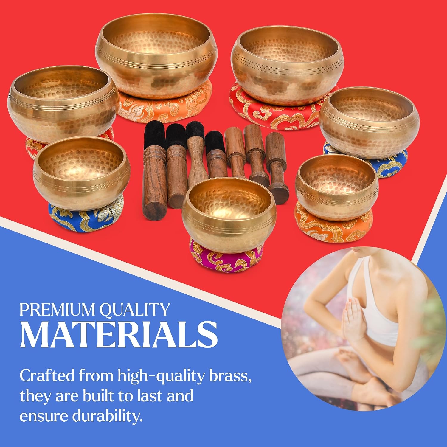 Tibetan Singing Bowl Set - Authentic Cuencos Tibetanos for Sound Healing, Meditation & Chakra Balancing - Includes Cushion, Mallet-Unique Spiritual Gifts for Women and Men (7 Chakra Hand Hammered Set)