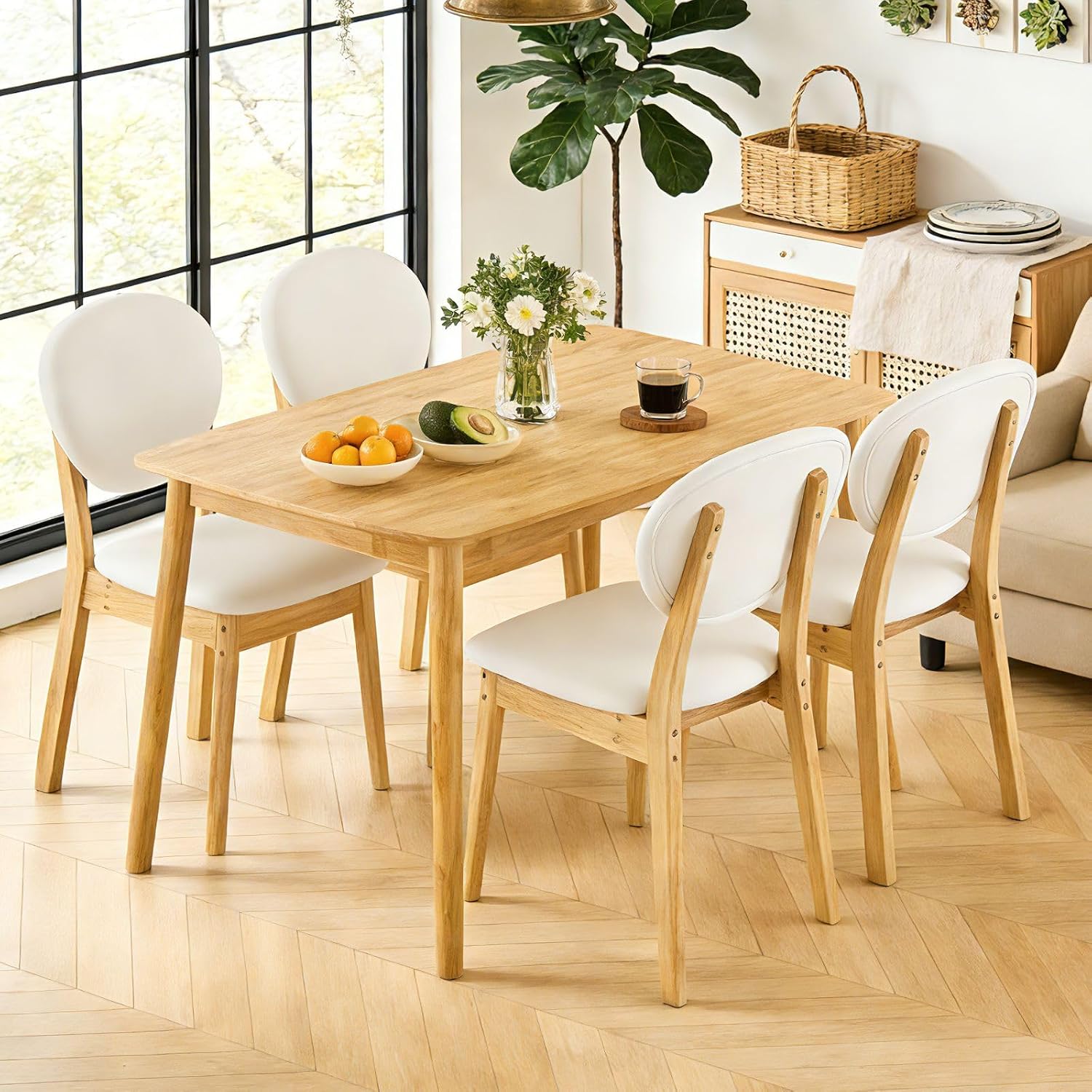 Karl home 5-Piece Dining Table Set, Dining Table Set for 4, Compact Mid-Century Modern Kitchen Table & Chair, w/ 4 Chairs, for Kitchen/Small Apartment, Solidwood, Nature
