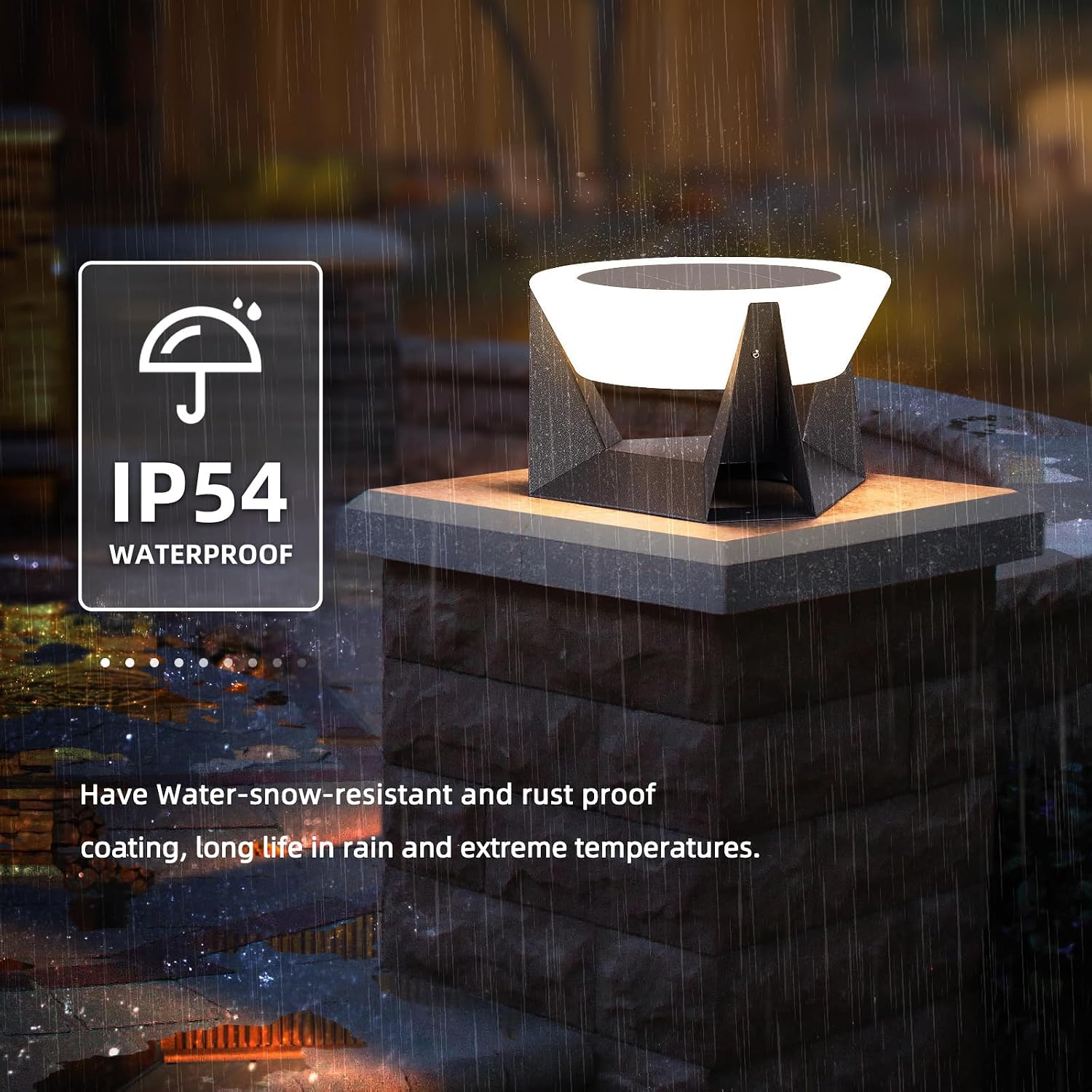 Solar Post Lights, 11' Modern Post Light Dusk to Dawn Outdoor Column Cap Light Waterproof Solar Gate Pillar Lamp 3000K LED Landing Lighting Fixture for Patio Garden Decoration