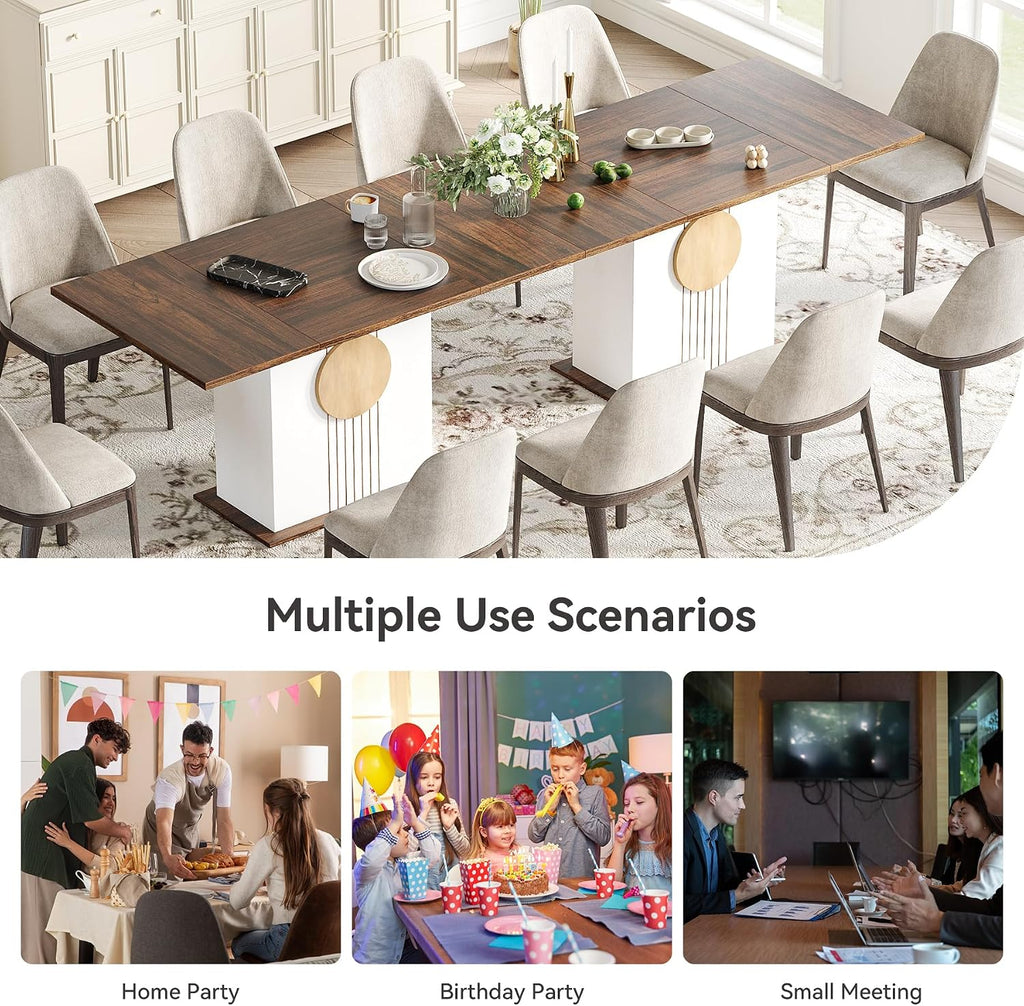 LITTLE TREE Rectangle Dining Table, Modern Kitchen Table Set for 6, Wooden Furniture with Heavy Duty Base, Modern Furniture for Home, Dining Room, Brown & White