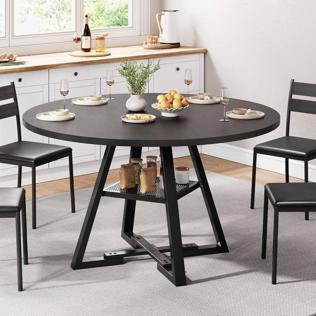 Jocoevol Round Dining Table for 4,Kitchen Dining Room Circle Dinner Pedestal Table,Space Saving Wood Kitchen & Dining Room Furniture (Black, 47In)