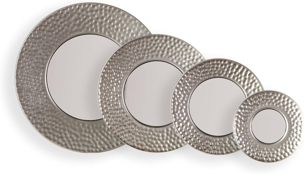 SEI Furniture - Callari Silver Sphere Wall Mirror - 4 Piece Set- Hammered Silver - Transitional Design, Iron - Fully Assembled - Ideal for Bathroom, Entryway (WS6825)