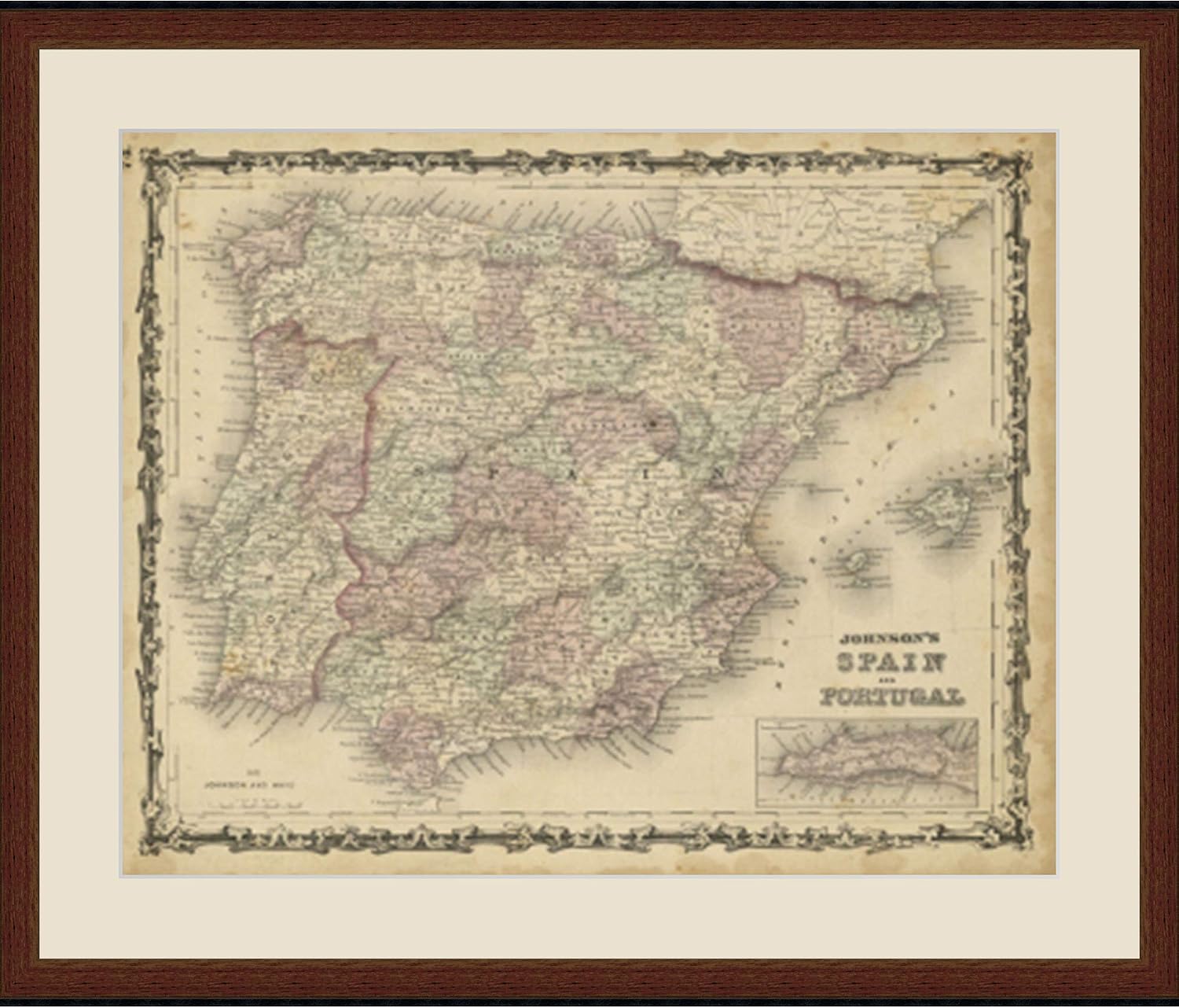 First Avenue Art & Framing Home Decor | Quality Framed Artwork | Interior Accents | Johnson's Map of Spain & Portugal - MAPS (28'x32')