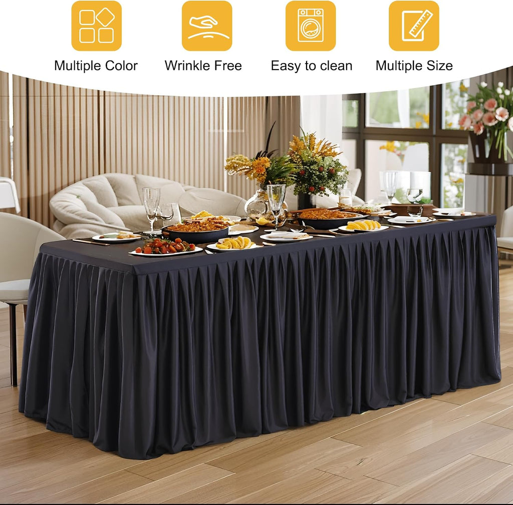 6 Packs Black Tableclothes for 8 Foot Rectangle Tables, Wrinkle Free Fitted Table Cloth 8ft Stretch Table Cover with Skirt for Parties Weddings Birthday Banquet Baby Shower