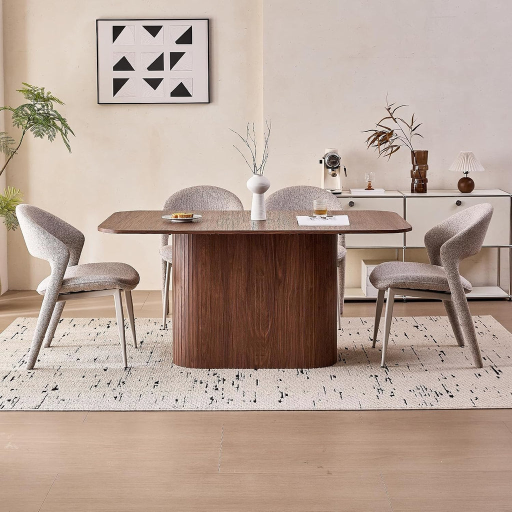 Large 63' Large Dining Table for 4 6, [Rounded Corners] [Grooved Pedestal Base] Modern Rectangle Kitchen Dinner Dining Living Room Table
