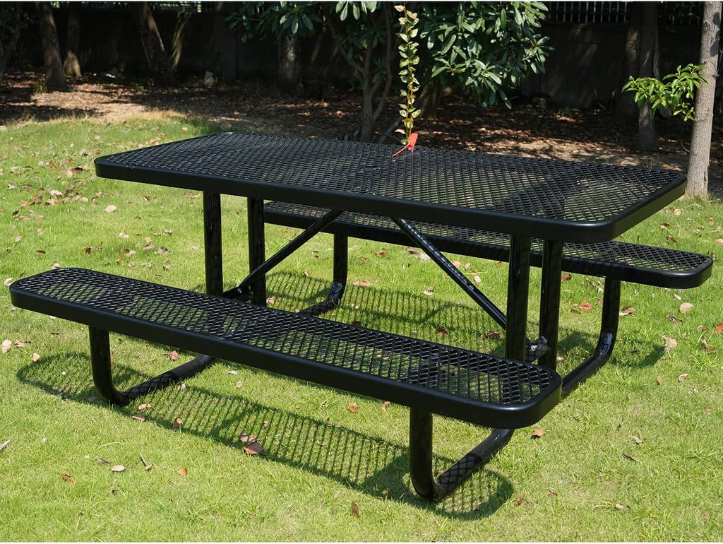 Heavy Duty 6' Rectangular Picnic Table, Expanded Metal, Black (72' Long)