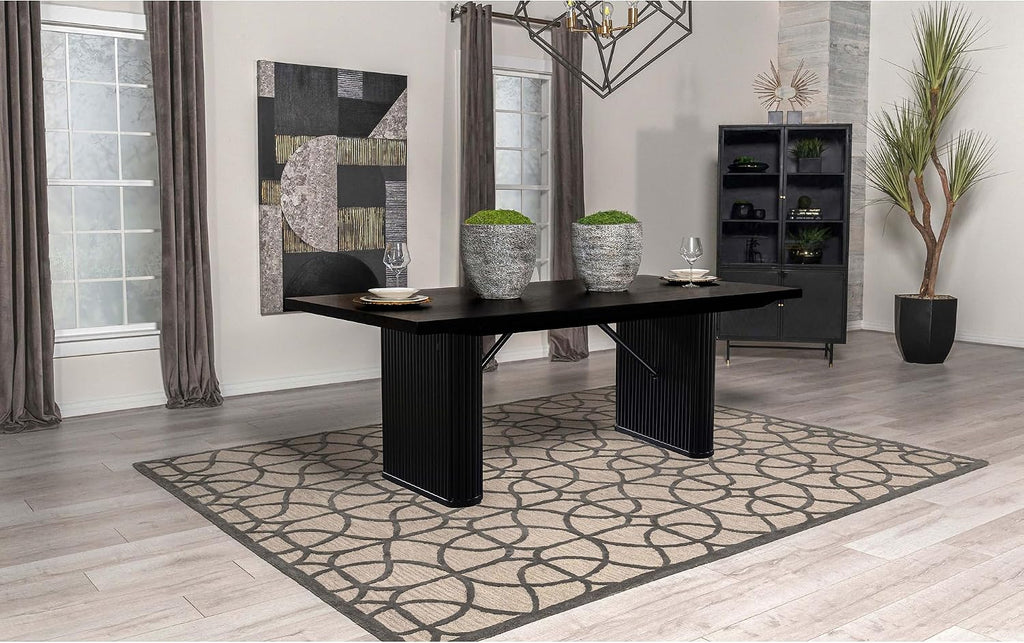 83.5'' Rectangular Dining Table Rustic Wood Kitchen Dinner Table, Retro Modern Mid-Century Style, Sturdy Pedestals Base, Black