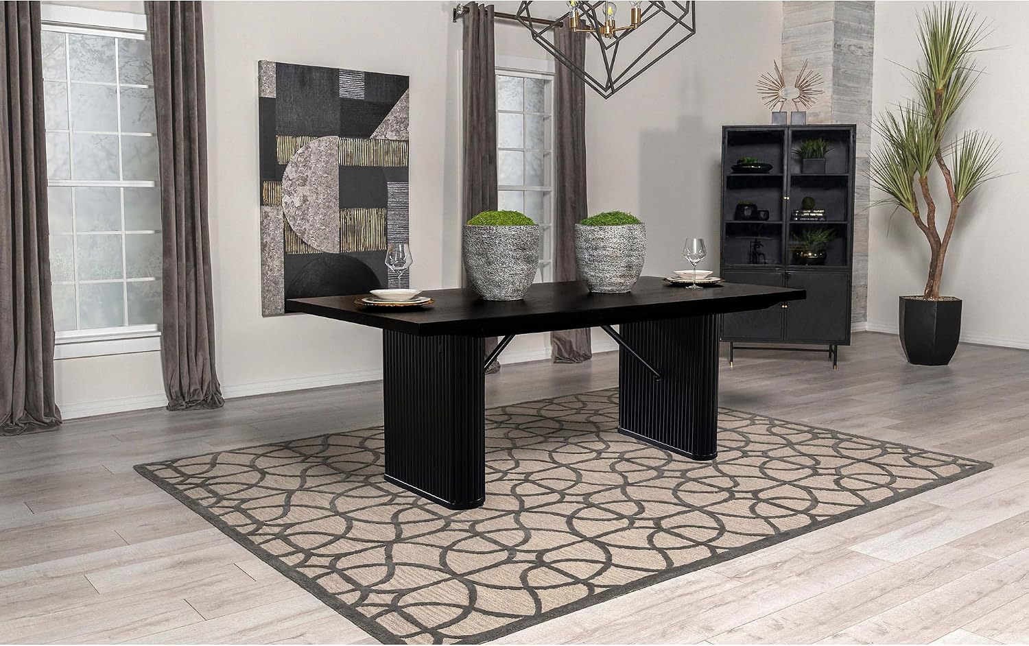 83.5'' Rectangular Dining Table Rustic Wood Kitchen Dinner Table, Retro Modern Mid-Century Style, Sturdy Pedestals Base, Black