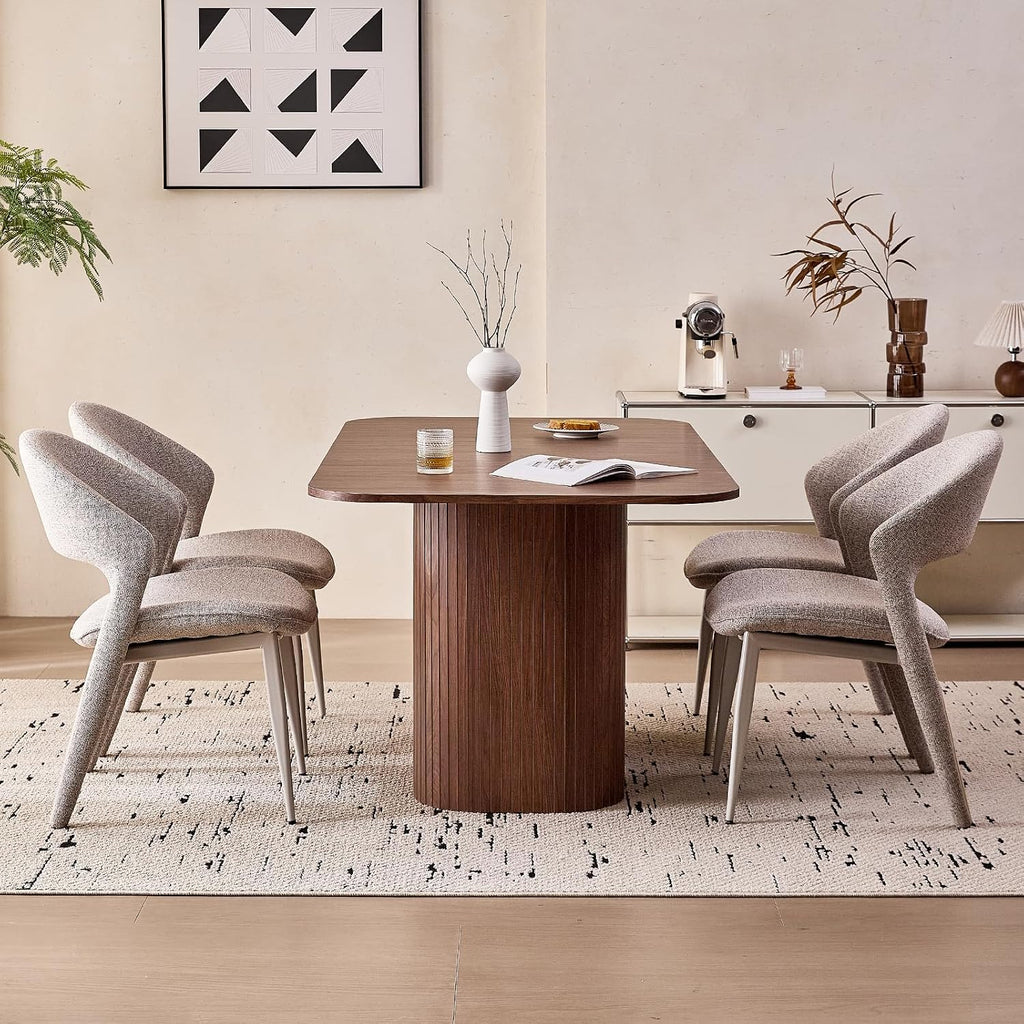 Large 63' Large Dining Table for 4 6, [Rounded Corners] [Grooved Pedestal Base] Modern Rectangle Kitchen Dinner Dining Living Room Table