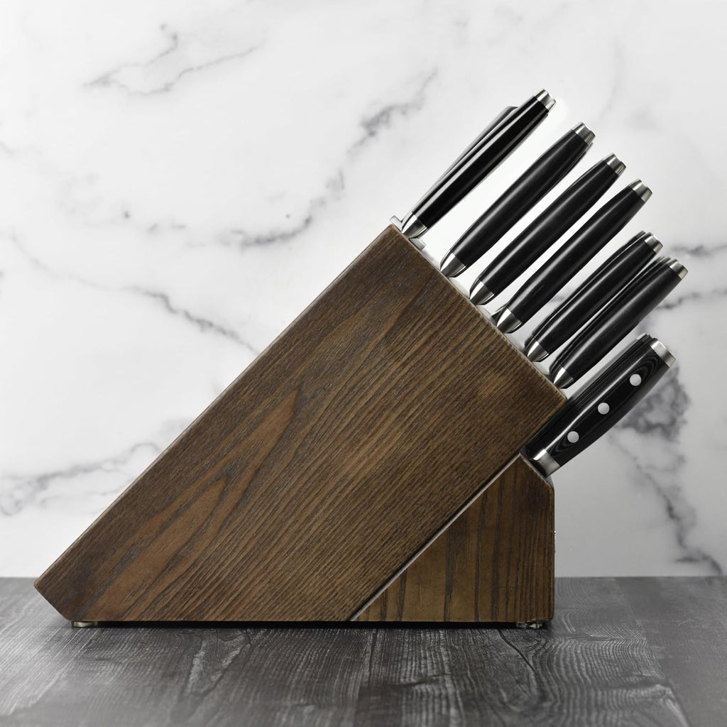 Enso Knife Set - Made in Japan - HD Series - VG10 Hammered Damascus Japanese Stainless Steel with Dark Ash Knife Block - 25 Piece