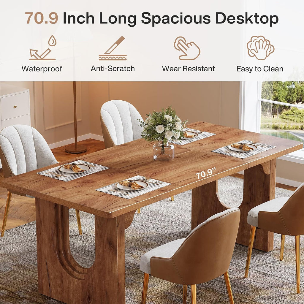 Tribesigns Farmhouse Dining Table for 6 to 8 People, 70.9-inch Large Wooden Kitchen Table with Sturdy Heavy Duty Legs, Rectangle Dining Room Table, Brown